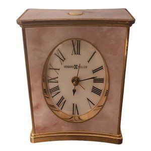 Vintage Howard Miller Quartz Gold Marble Print Table Clock Made in Taiwan 4”x3”
